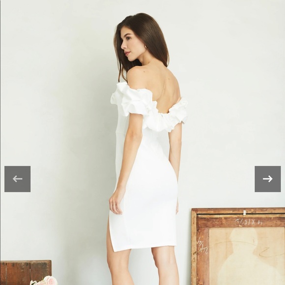Off the shoulder ruffle trim white midi dress - Picture 2 of 8